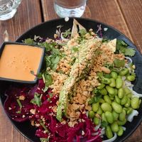 Peanut bowl with noodles and tempeh at A.VO.KA.DO in Malmo