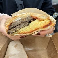Sausage egg & cheese sandwich  at A Live Kitchen in Queens