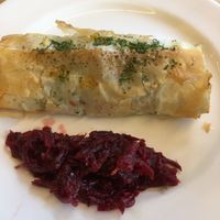 Fillon pastry with vegetables and beet salad at The Suter Cafe in Nelson