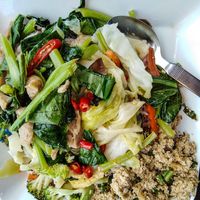 4 items with mixed brown rice at Terminal 21 - Pier 21 Food Court Stall in Pattaya