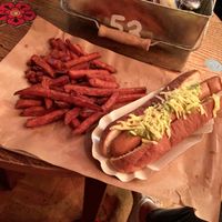 Vegan dog with sweet potato chips at The Study Room in Lancaster