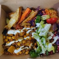 fusion box with Moroccan stew at Roots & Shoots Cafe in Bath