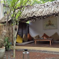 Don't recommend to sit there since it is besides the trash bins and smells awful at Salty Swami's in Hikkaduwa