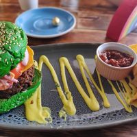Rainbow Burger. mmm at Rainbow Kitchen in Mullumbimby