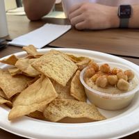 Pita chips and hummus at AVO Cafe in Santa Monica