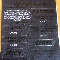 Vegan burger menu May 2019 at Ryan's Bar in Derby