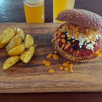 Vegan burger at Peace & Bowl in Playa Del Carmen