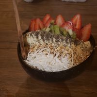 Yellow bowl at Peace & Bowl in Playa Del Carmen