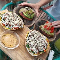 Toast and pizza at Peace & Bowl in Playa Del Carmen