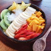 Amarillo Bowl!!
Im fruitarian so I asked to have it not with granola and chia, but extra fruit instead   at Peace & Bowl in Playa Del Carmen