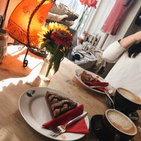vegan cake and a soy latte at CaféLaden Schwyz in Schwyz