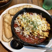 Vegan shakahyka with tofu and vegan cheese  at Moondog in Key West