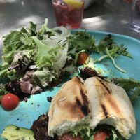 Green Giant Burger with side salad at Moondog in Key West