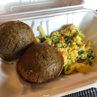 Vegan cornbread and scrambled “egg”. So yummy! at Coffee & Cornbread in Belleville