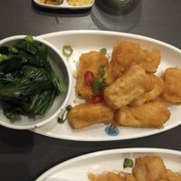 Salt and pepper tofu with steamed asian greens in soy sauce at BamBamBoo in Perth