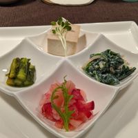 Everything was very flavorful! Tofu, asparagus, kelp, and I can't recall what the red ingredient was but it was good! at Natural House Pumpkin in Hakuba