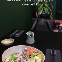 Tofu and mushroom sushi bowl with pickled radish, ginger, edamame etc at Rull in Tallinn