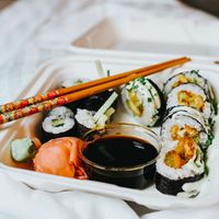 Cucumber maki and avocado fries roll.  at Rull in Tallinn