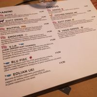 Menu at FUD in Milan