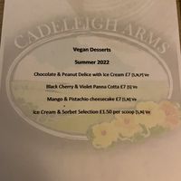 Vegan dessert menu  at The Cadeleigh Arms in Tiverton