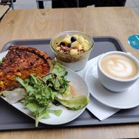 A quiche, tapioca pudding and cappuccino at Le Café Potager in Strasbourg