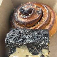 Tahini Fudge Brownie and Cinnamon Roll to go… didn’t make it far be fore we ate it 😋  at The Happy Pear in Greystones