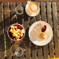 Porridge + falafel wrap at The Happy Pear in Greystones