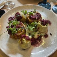 Cauliflower with beetroot pesto  at The Dolphin in Leiston