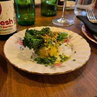 Starter - broccolini and white bean purée  at Magu in Helsinki