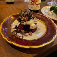 Starter and a drink - beetroot and kombucha  at Magu in Helsinki