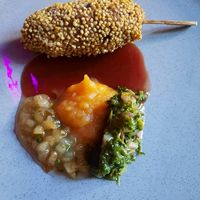 Fermented fava bean skewer at Magu in Helsinki