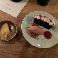 Dessert, mandarin and basil sorbet and gateaux. Just amazing. at Magu in Helsinki