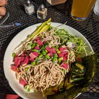 Cold soba noodle salad at The Covered Bridge in Campton