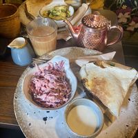 Vegan quesadilla with pink coleslaw   at The Purple Carrot in Malton