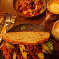 Samosa chat and mushrooms on toast at The Purple Carrot in Malton