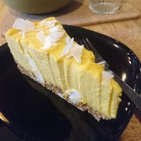 Mango and coconut (cashew) cheesecake. at The Purple Carrot in Malton