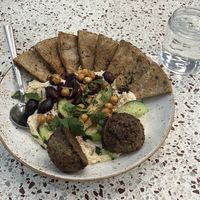 Hummus plate with added falafell  at Life Alive Organic Cafe in Boston