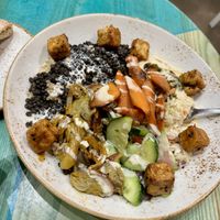 Roasted mushroom shawarma bowl w roasted sesame tofu  at Life Alive Organic Cafe in Boston