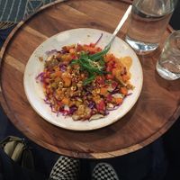 Thai peanut sutra with roasted tofu at Life Alive Organic Cafe in Boston