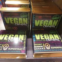 prepackaged box of vegan chocolates at The Chocolate Line in Bruges