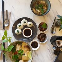 Dumplings, pho, mushroom broth at Mettā Sol in Goodwood