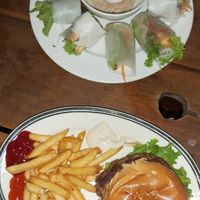 Burger and fresh spring rolls at Veggie Box in Phong Nha