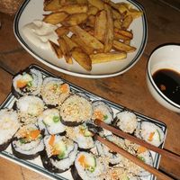 Sushi and swet potato fries at Veggie Box in Phong Nha