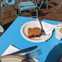 Blackcurrant flapjack (very nice) at The Narrowbar Cafe in Penrith