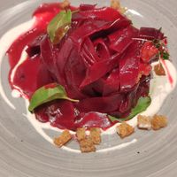 Beetroot spaghetti at Aromaticus in Rome