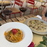Pastsa with yellow tomato and mushroom risotto   at Aromaticus in Rome