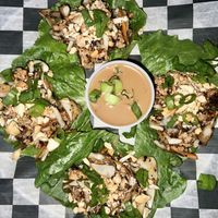 Asian lettuce wraps with peanut sauce. Extremely tasty but extremely messy/hard to eat  at Jekyll & Hyde's Gastropub in Erie