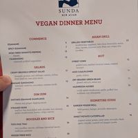 Vegan menu at Sunda in Nashville