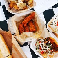 Sloppy Joe tots, Buffalo wings, buffalo chicken tacos, Italian sandwich.  at The BE-Hive in Nashville