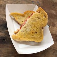 Pepperoni grilled cheese at a vegan festival  at The BE-Hive in Nashville